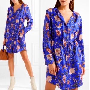 Diane Von Furstenberg Silk Shirt Dress-Royal Blue Canton Floral Print w/Pockets